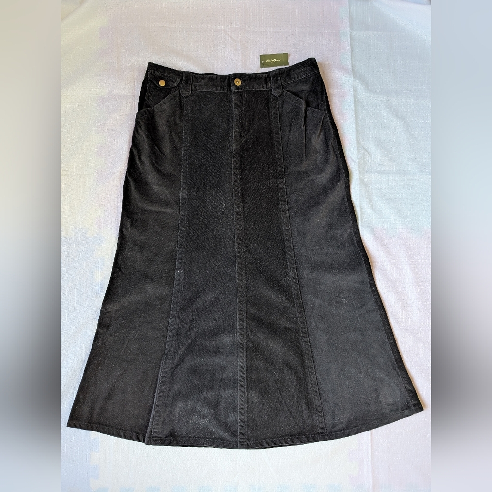 Vintage Eddie Bauer Calf Length Black Corduroy Skirt